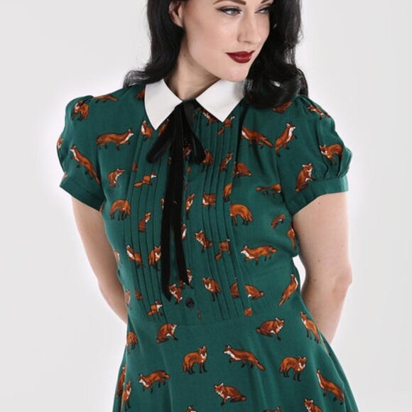 Hell Bunny “Vixey” Fox-Print Mini Dress – Dark Green – Women’s M - Picture 3 of 6